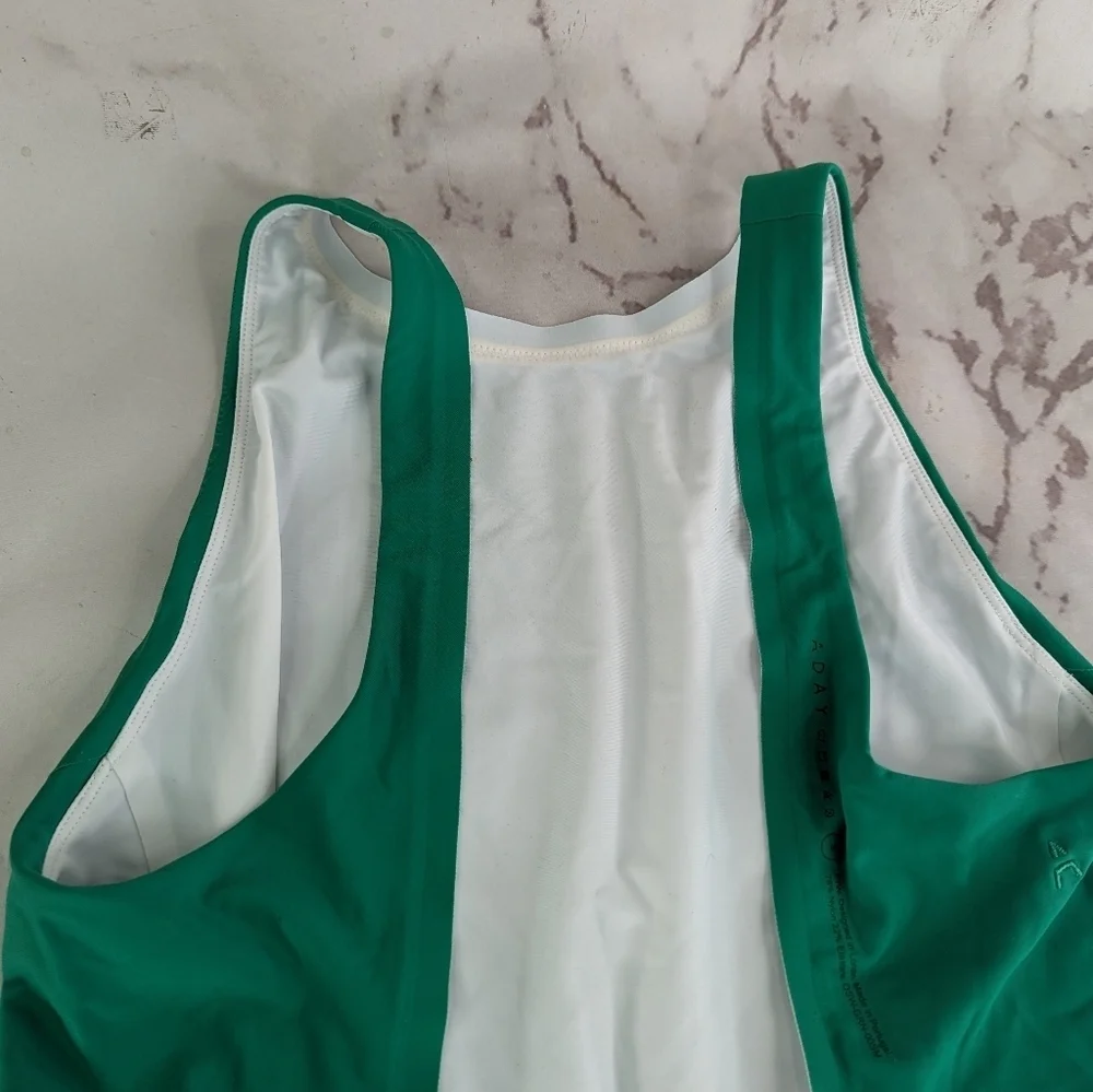 ADAY Swimsuit Women Small For The Win Reversible Green White One Piece High Neck